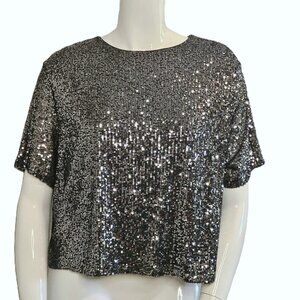 Rock & Shine by Reitmans Silver Short -Sleeved Sequin Top Size XXL